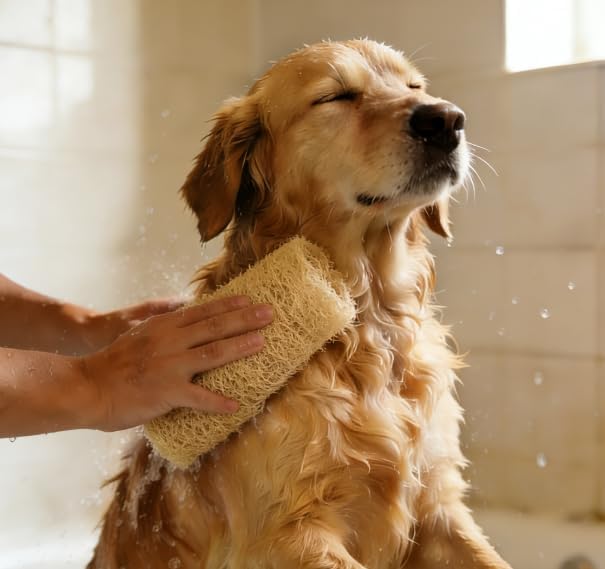 Loofah is Naturally degradable, has a Unique mesh Fiber Structure, Light and Breathable, Suitable for Adults, can be Used for Shower, Kitchen CleaningFour Packs.