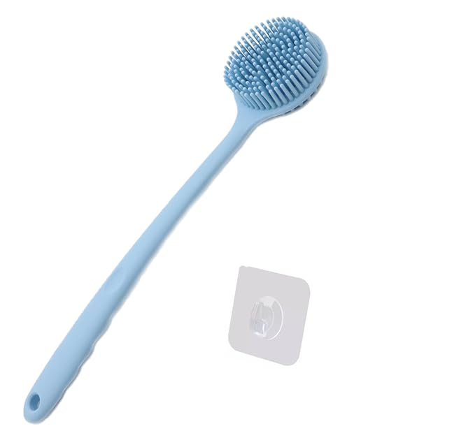 Silicone Body Scrubber, Long Handle Back Scrubber for Shower Brush,Exfoliating Body Scrubber, Shower Scrubber for Body Brush, Soft Silicone Bath Brush for Men,Women&Kids,with a Free Hook