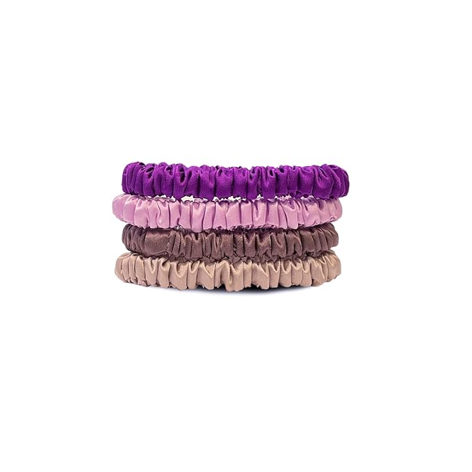 Suncdelv Silk,100% Silk Scrunchies for Hair,22 Momme Hair Ties for Anti-Crease & Breakage,Natural Women Hair Accessories，Fashion Hairbands 4PCS（Purple series）