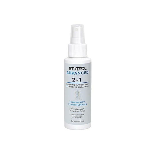 Studex Advanced 2-in-1 Piercing Aftercare & Cleanser – Hypochlorous Spray for Body and Ear Piercing, Hypoallergenic Formula for Sensitive Skin (3.4oz)