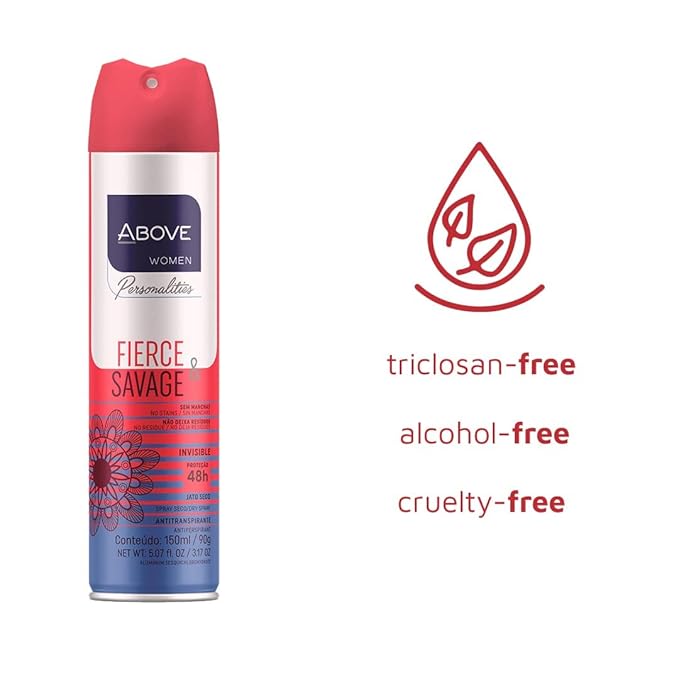 ABOVE Fierce and Savage - 48 Hours Personalities Antiperspirant Deodorant Set for Women - Notes of Pink Pepper and Jasmine - Dry Spray Protects Against Sweat and Body Odor - Alcohol Free - 4 pc