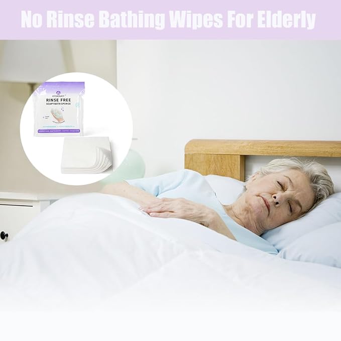 HYGIENJOY-21% Larger Rinse Free Bath Sponges for Adults-Disposable No Rinse Bathing Wipes-Soap Infused,Dry Shower Wipes for Elderly,Camping,Post Surgery Must Haves,(Lavender 75 Counts)