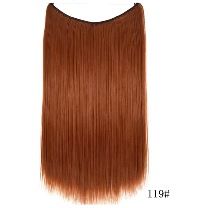 iLUU 22inch 80g #119 Orange Red Color Thick Synthetic Secret Fish Line Long Straight Hair Extension Copper Red Invisible Transparent String Hairpiece Hair Extensions for Women Girl