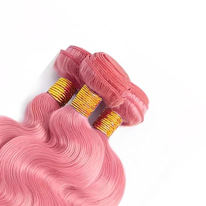 Pink Human Hair Bundles Light Pink Body Wave Bundles Peruvian Grade 8A Virgin Remy Hair Extensions 24 26 28 Inch Double Weft Hair Weave