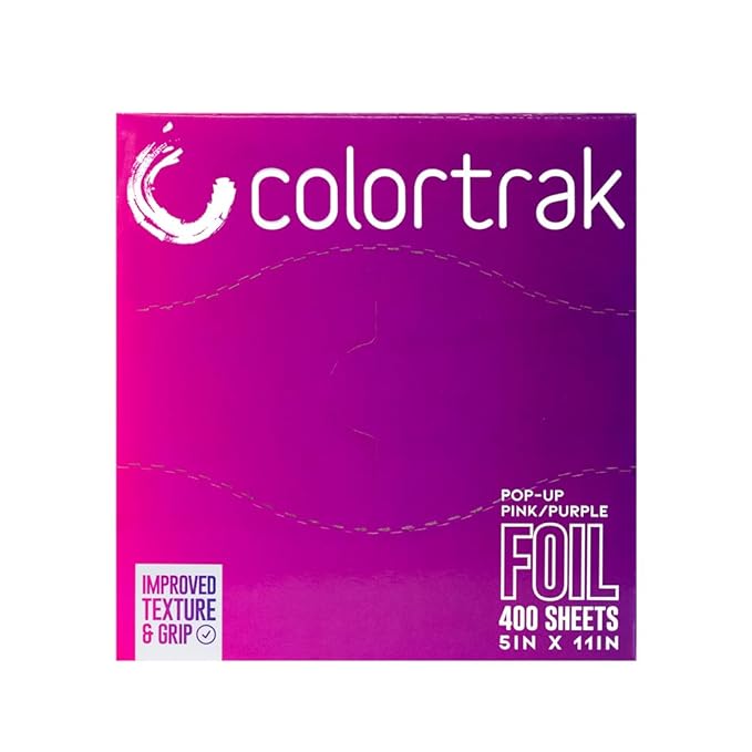 Colortrak Pink/Purple Gradient Pop-up Foil w/Dispenser (400 Count), Pre-cut Sheets, Non-Slip Embossed Texture, 5" x 10.75" Sheets for Hair Foil Coloring and Highlighting Sheet Applications