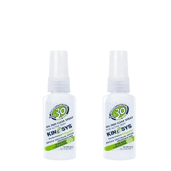 KINeSYS Fragrance Free Clear Spray Sunscreen for sensitive skin, SPF 30, Hypoallergenic, Broad Spectrum UVA/UVB protection for Body, Alcohol, PABA and Oxybenzone FREE, 170+ Sprays, 1 Fl Oz (Pack of 2)