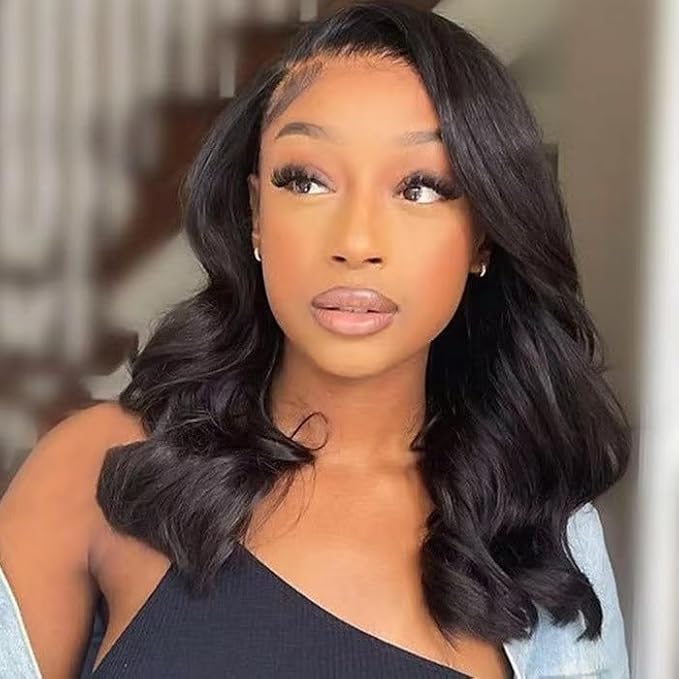 IUPin 4×4 Bob Wig Human Hair Body Wave Lace Front Wigs Human Hair for Women HD Lace Closure Wigs Glueless Human Hair Pre Plucked 200 Density Natural Hairline Short Bob Wigs Human Hair 16 inch