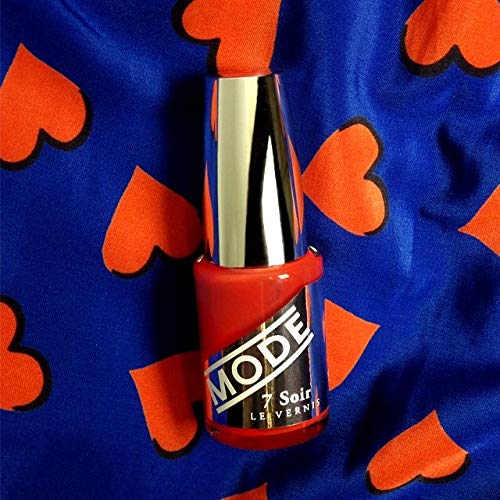 MODE Fiery Orange Coral Nail Polish Color, Long Lasting Nail Lacquer, Chip Resistant Strengthening Protection, Pro Wide Contour Brush, Vegan, NY Made, 7 Soir Le Vernis, Laughing One
