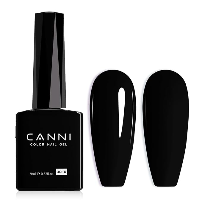 CANNI Black Gel Nail Polish, 1Pcs Pure Black Gel Polish Color High Gloss Soak Off U V Nail Manicure Salon DIY
