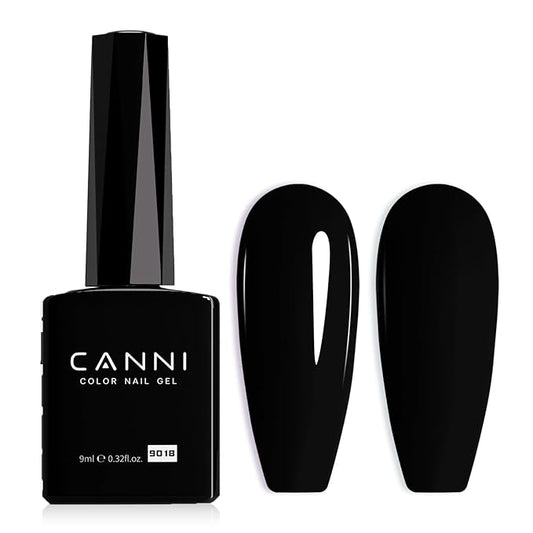CANNI Black Gel Nail Polish, 1Pcs Pure Black Gel Polish Color High Gloss Soak Off U V Nail Manicure Salon DIY