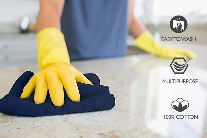 Premium Wash Cloths Pack of 12 (13" x 13") 100% Ring Spun Cotton | Luxury Washcloths | Ultra Soft Face Towels | Highly Absorbent Wash Cloths for face (Navy Blue)