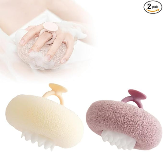 Super Soft Sunflower Suction Cup Bath Ball, 2024 Upgraded 2-in-1 Sunflower Bath Ball Exfoliating Bath Sponge Cleaning Brush, Sponge Mesh Pouf Shower Ball for Women, Men Shower (Purple+Yellow)