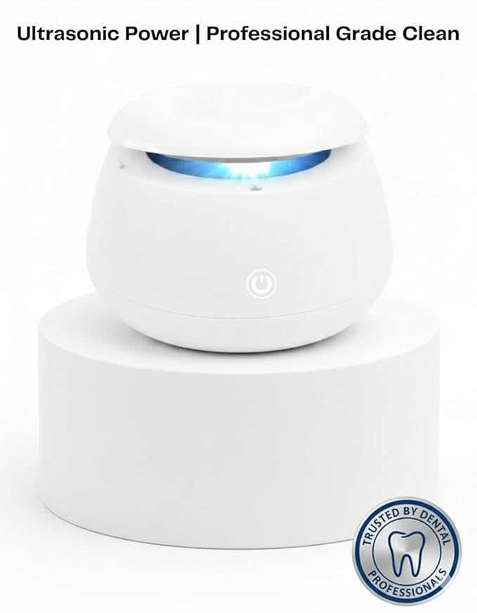 Fiona James 48kHz Ultrasonic Dental Pod Cleaner with UV – White | Retainer, Aligner, Night Guard & Denture Cleaner | Sonic Cleaning Machine for Oral Appliances & Jewelry