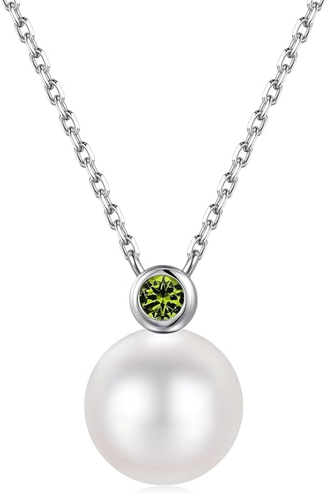 Iefil 9-10 mm Freshwater Pearl Birthstone Necklace for Women - S925 Sterling Silver Pearl Jewelry, Anniversary Birthday Gifts for Wife Girlfriend Mom