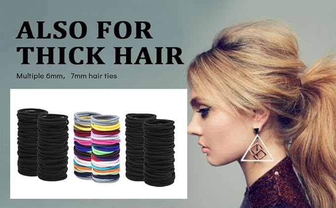 200 PCS Elastic Hair Tie, 4MM Black Hair Ties for Thick and Curly Hair Ponytail Holders Hair Elastic Band for Women or Men(4mm Black)