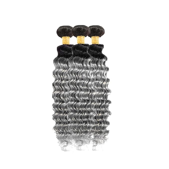 Silver Bundles Grey Deep Wave Human Hair Bundles 26 28 30 Inch Brazilian Unprocessed Virgin Hair 3 Bundles Tow Tone Black and Grey Bundles Human Hair Weave