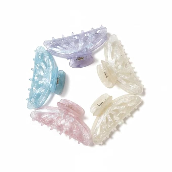 Butterfly Hair Clips Set, Iridescent Crystal Clear Design, Large Jaw Clips with Strong Metal Spring, Fashion Hair Accessories for Women, 5 Pack