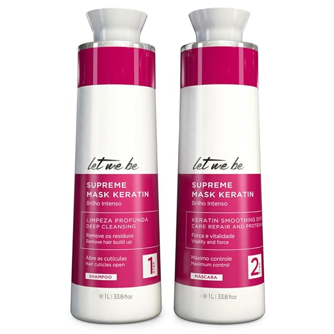 Let Me Be Keratin Hair Kit – Progressive Supreme Mask & Deep Cleansing Shampoo 2x1L (33.8 fl oz) – Frizz Control, Intense Shine – Professional Smoothing System for All Hair Types