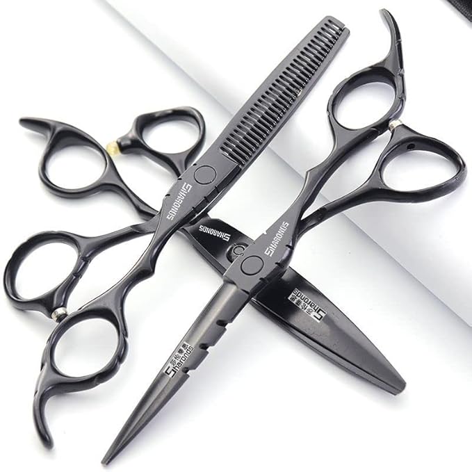 SHARONDS Hair Cutting Scissors Set, Hair Scissors, Thinning Scissors, Black, 6 Inches, 440C (6 Inches, 4 Pieces)