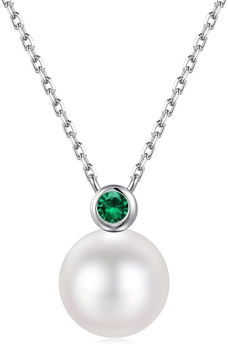 Iefil 9-10 mm Freshwater Pearl Birthstone Necklace for Women - S925 Sterling Silver Pearl Jewelry, Anniversary Birthday Gifts for Wife Girlfriend Mom