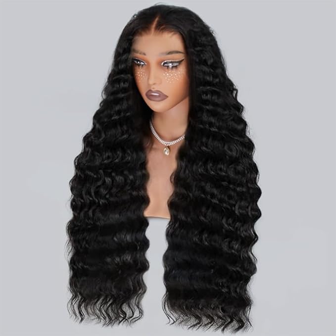 13x6 Full Frontal Wigs Skinlike HD Lace Wig 13x6 Deep Wave Lace Front Wigs Human Hair Pre Plucked 200 Density 0.10mm Ultra-thin Swiss Lace Glueless Deep Curly Human Hair Wigs For Black Women 24 Inch