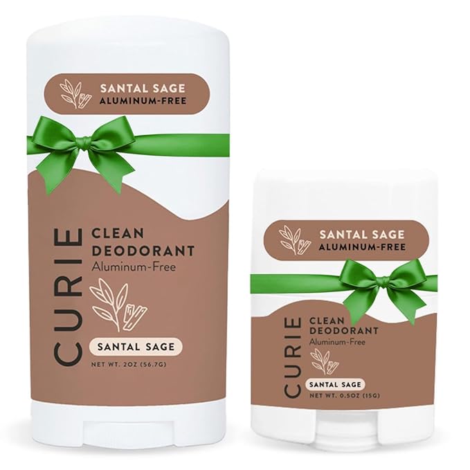 Curie Natural Deodorant Aluminum Free - Santal Sage Stick & Mini - Travel Size Deodorant for Women - Non Toxic, Paraben Free, Clean, Vegan (2 Pack)