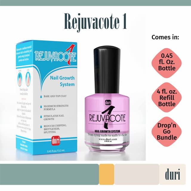 duri Rejuvacote 1 Original Maximum Strength Nail Growth System Base, Top Coat - Nails Hardening, Repair, Chipping, Strengthen, Breaking and Brittle Treatment, by Duri cosmetics (Pack of 1)