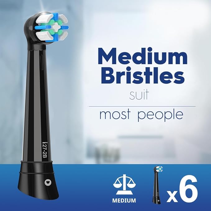 IO Replacement Heads Compatible with Oral B iO 2/3/4/5/6/7/8/9/10 Series Electric Toothbrush, Brush Heads with Medium Bristles Compatible with Oral B iO for Gentle Dental Care (6 Black)