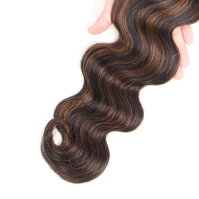 30 32 34 Inch P4/30 Human Hair Bundles Brown Body Wave Bundles Highlight Body Wave Human Hair Bundles Brazilian Virgin Hair 3 Bundles Two Tone Color #30 Body Wave Bundles Hair Extensions