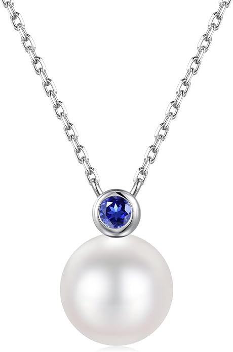 Iefil 9-10 mm Freshwater Pearl Birthstone Necklace for Women - S925 Sterling Silver Pearl Jewelry, Anniversary Birthday Gifts for Wife Girlfriend Mom