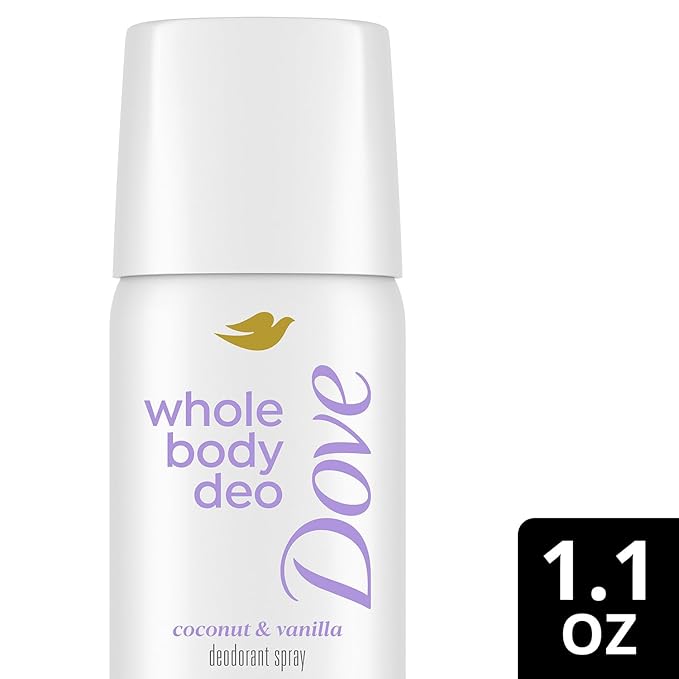 Dove Whole Body Deo Spray, Coconut & Vanilla 6-Pack – Travel-Size Deodorant for Women, 72H Protection, Sensitive Formula, 1.1 Oz Ea