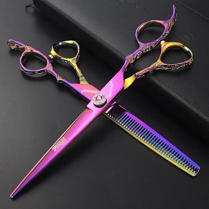 6/7/8 inch Cutting Thinning Styling Tool Rainbow Hair Scissors Professional Hairdresser Hairdresser Scissors Set (7-inch 3pc-B)