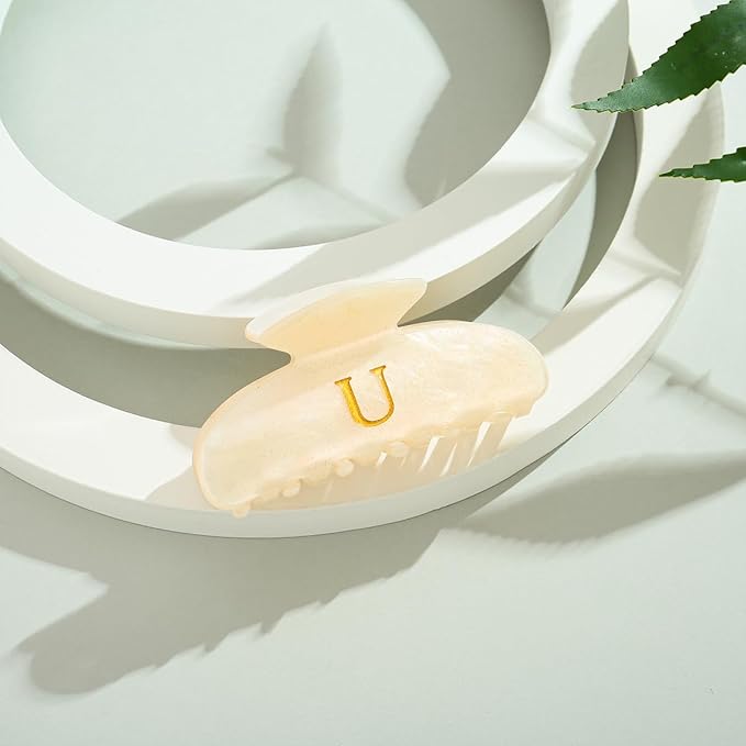 LILIE&WHITE Acrylic Letter Hair Clips For Women Stylish U Initial Hair Claw Alphabet Hair Clip Fashion Glitter Monogram Claw Clip Elegant And Durable Hair Accessory Large Hair Clips U
