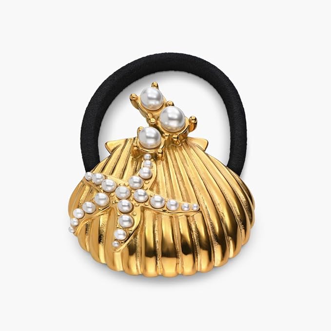 OAK & LUNA - Designer Pony Cuff - Hair Accessory for Her, Women - Dainty Gift for Birthday, Christmas (Shell, Stainless Steel with Gold Plating)