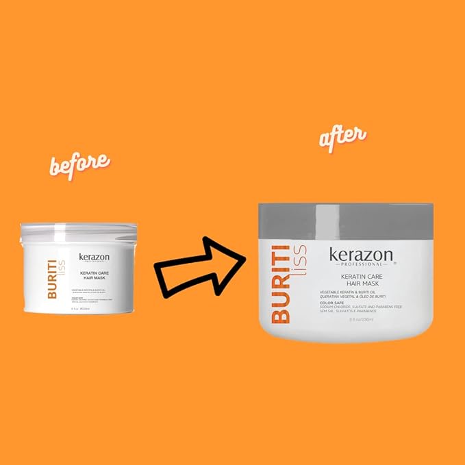 Kerazon Professional Hair Mask Anti Frizz Keratin Care, Moisturizing, Deep Hydration for Dry Damaged Hair Buriti Liss
