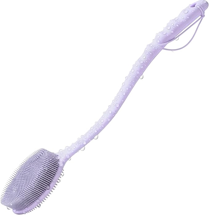 Long Handle Back Scrubber for Shower - 19 inch Extended Reach Silicone Body Brush - Avilana Bath Scrubber Extended Reach Tool - Easy Grip Body Wash Brush Gift