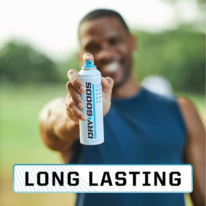 Dry Goods Original Athletic Spray Powder 5.4oz - Stay Dry & Fresh, Absorbs Moisture, Reduces Chafing and Blisters, No Powder Mess, Long-Lasting Sweat and Odor Control, Made in The US