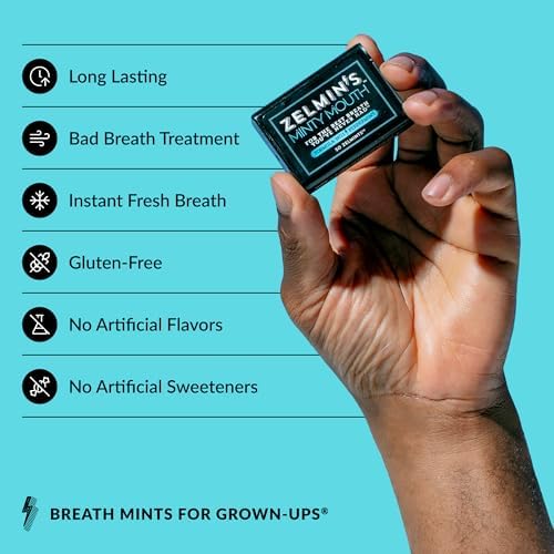 1 Pack - Zelmin's Minty Mouth Breath Freshener - Long Lasting Bad Breath Treatment for Adults, Instant Freshness Helps with Dry Mouth, Natural Breath Mints for Travel, Alcohol-Free, Keto, Gluten-Free