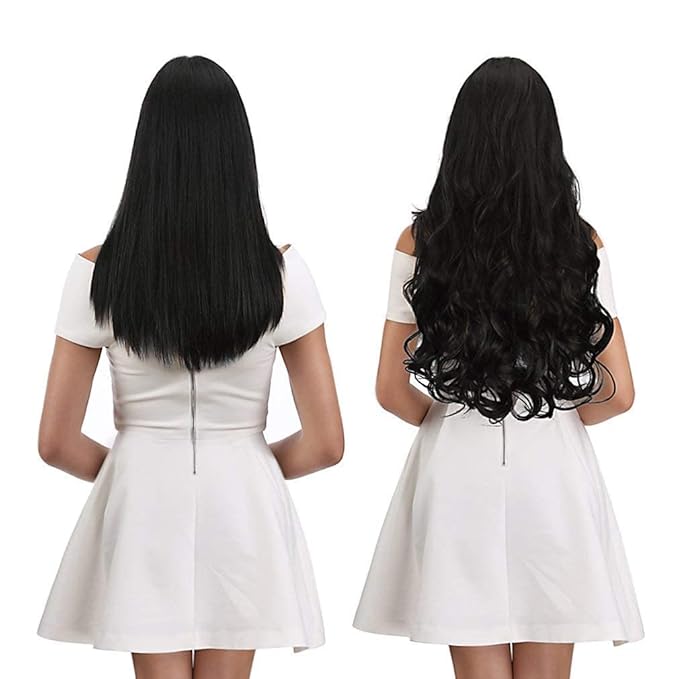 REECHO 20" 1-pack 3/4 Full Head Curly Wave Clips in on Synthetic Hair Extensions HE008 Hair pieces for Women 5 Clips 4.5 Oz Per Piece - Medium Blonde with Blonde Highlights