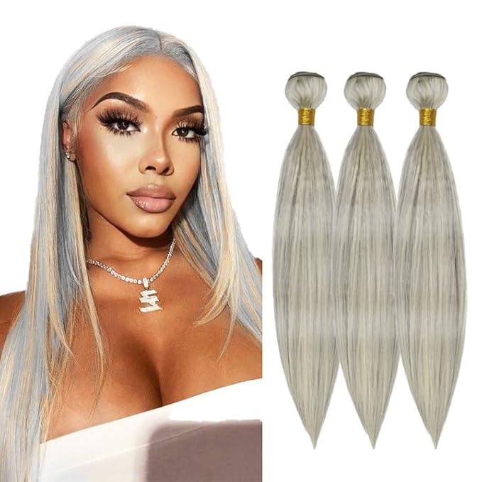 22 24 26 Inch Blonde Bundles Human Hair P613/grey Straight 3 Bundle Unprocessed Brazilian virgin hair Weave Extensions Double Weft 50 Grams/Bundle Colored Highlight Grey Bundles for Woman