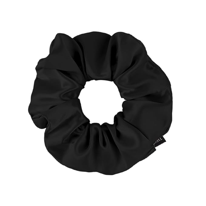 THXSILK Pure Mulberry Silk Scrunchies - Cute Ring Hair Ties for Women with Thick Hair, Black