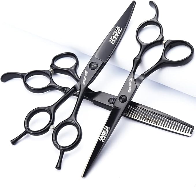 6 Inch Black Hairdressing Scissors Salon Hairdressing Tool Stainless Steel Hair Cutting Hair Thinning Hairdressing Scissors (6 inch 3PC-A)