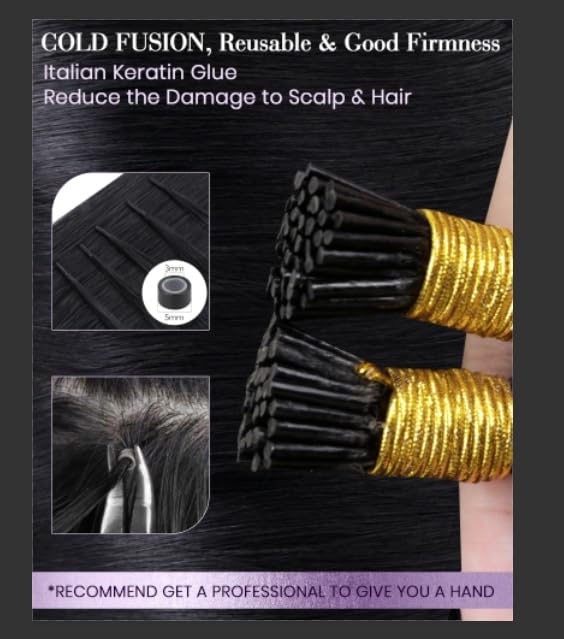 LaaVoo Itip Human Hair Extensions Black I Tips Hair Extensions Real Human Hair Soft Hair I Tip Hair Extension Pre Bonded for Women 18inch 100s 100g