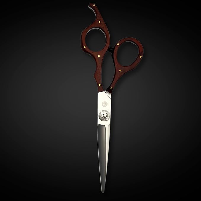 Saki Shears Kigumi Professional 6" Hair Cutting Shears - Sword Style Blade with Wood Accent Finger Holes - 440C Stainless Steel for Hairdressers and Barbers (Brown)