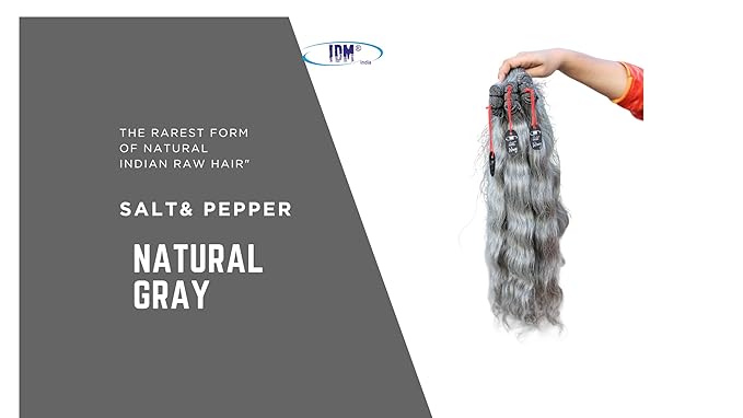 22” Wavy Salt & Pepper/Natural Gray 3 bundles. Its 100% Natural Indian Virgin Raw Hair Extensions .Natural color unprocessed and not treated with any kind of chemicals