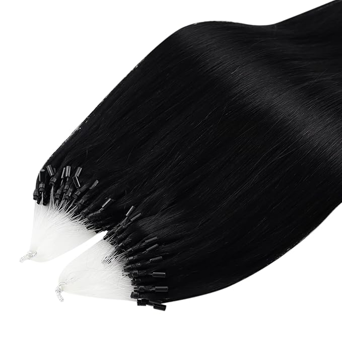 Full Shine Micro Link Hair Extensions Off Black Micro Loop Hair Extensions Real Human Hair 24 Inch Long Straight Remy Hair add Length 50G with 7G Micro Beads Cold Fusion Extensions