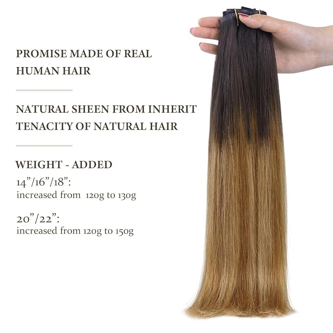 HOTBANANA Seamless Clip in Hair Extensions Balayage Ombre Brown to Dirty Blonde (Warm Tone) 18 inch 130g 7pcs Clip in Remy Human Hair Extensions Straight Hair Invisible PU Skin Weft