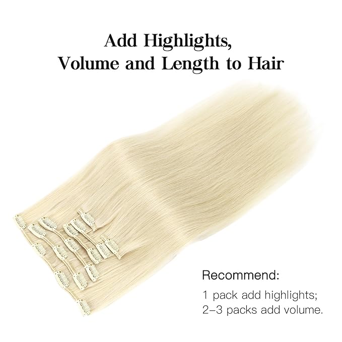 HOTBANANA Human Hair Clip in Hair Extensions, Platinum Blonde 75g Clip in Hair Extensions Real Human Hair Straight Remy Hair Clip Ins 12 Inch 7pcs