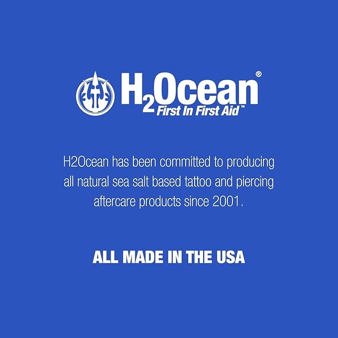 H2Ocean Piercing Aftercare Spray, Saline Spray for Piercings Cleaning Solution, with Sea Salt Nipple, Ear, Nose, Lip, Belly Piercings Cleaning Spray with Sea Salt & Bump Treatment, Set of 2