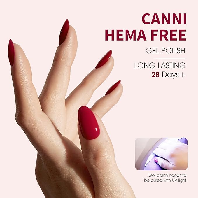 CANNI Red Gel Nail Polish, Dark Red Gel Polish Color High Gloss Soak Off U V Nail Manicure Salon DIY